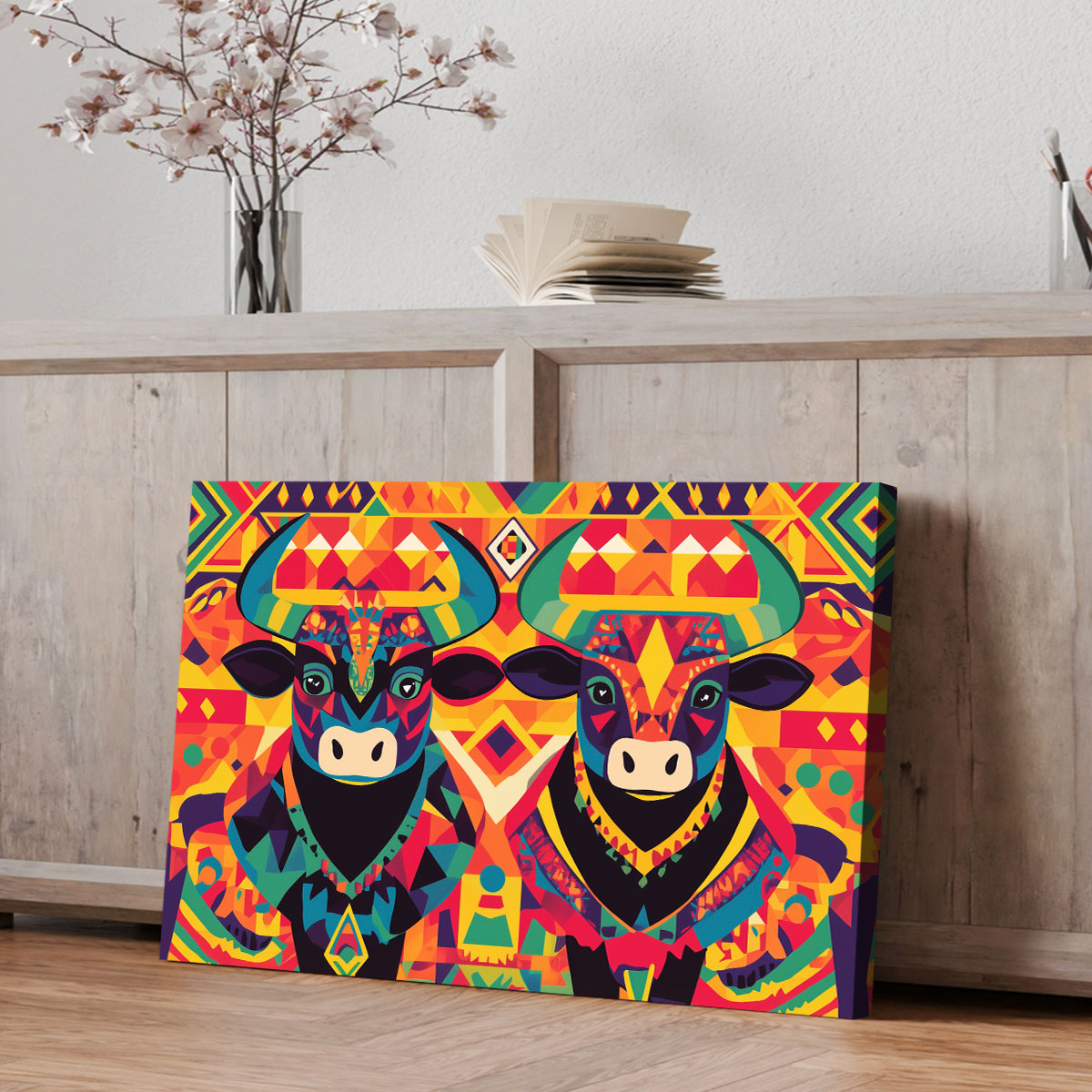 Geometric Art Tribal Bovine Canvas Print