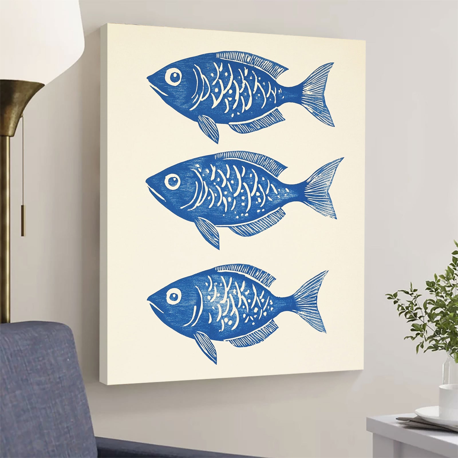 Indigo Fish Trio Modern Wall Artwork