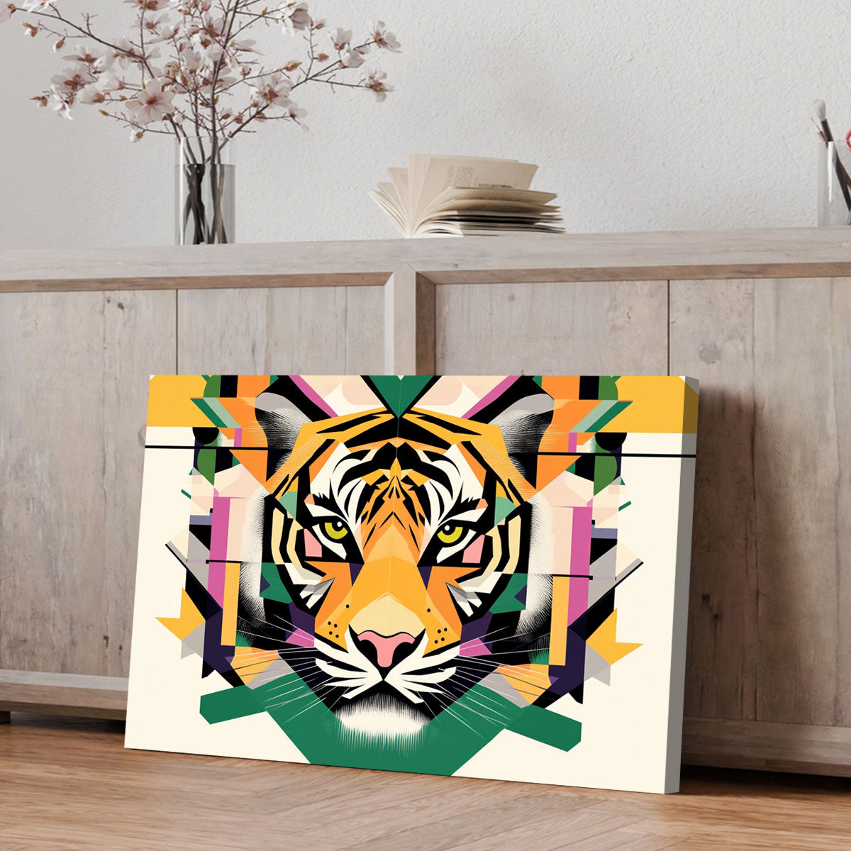 Vibrant Geometric Tiger Head Art Print