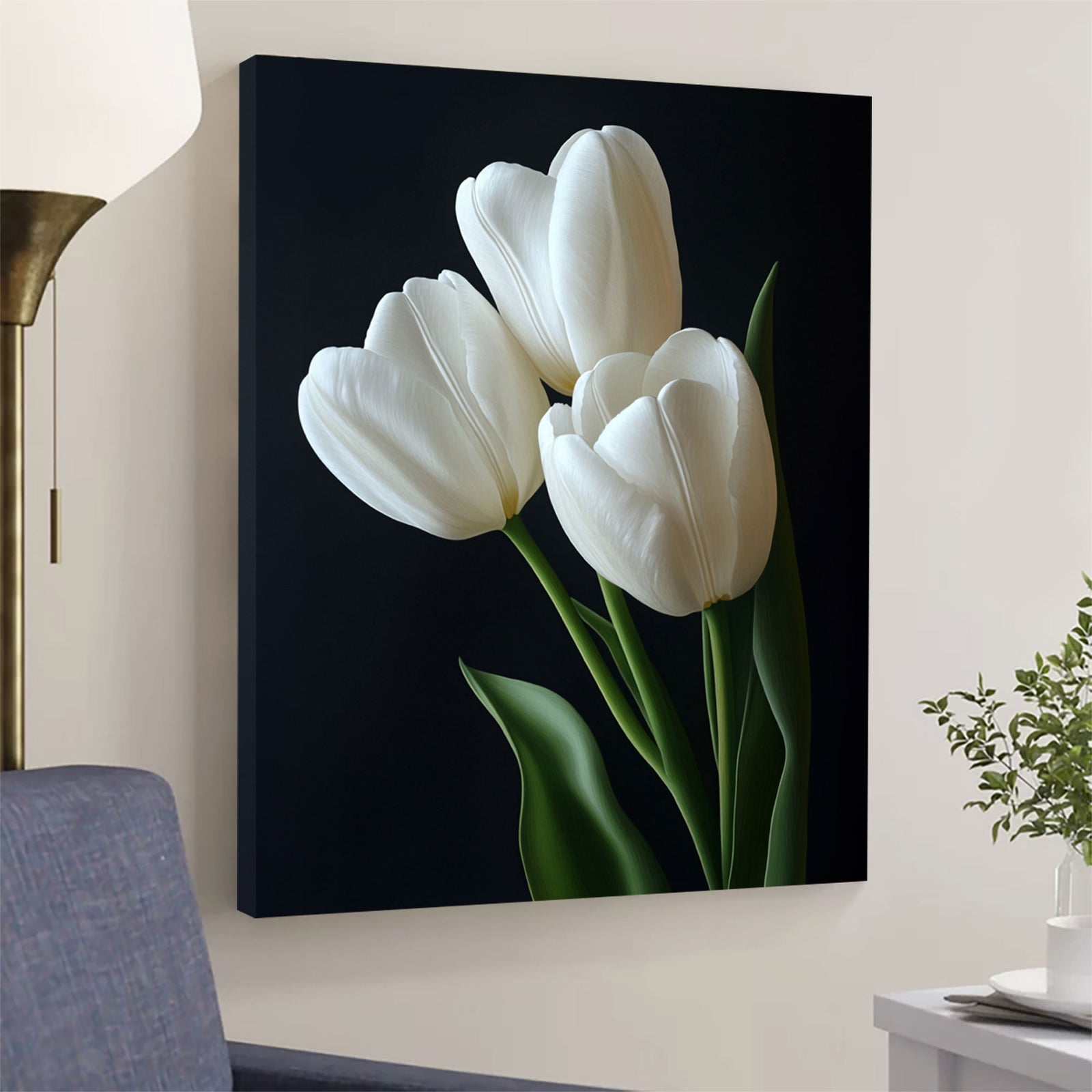 White Tulips On Dark Flower Art