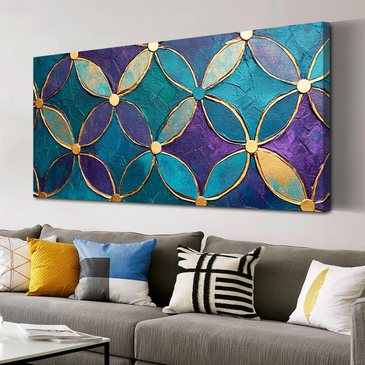 Golden Harmony Modern Abstract Canvas Wall Art for Living Room