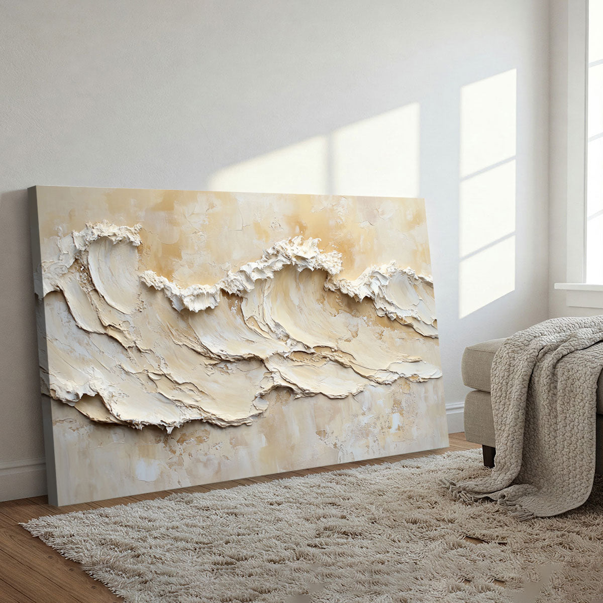 Textured Ocean Wave Canvas Beige Wall Art
