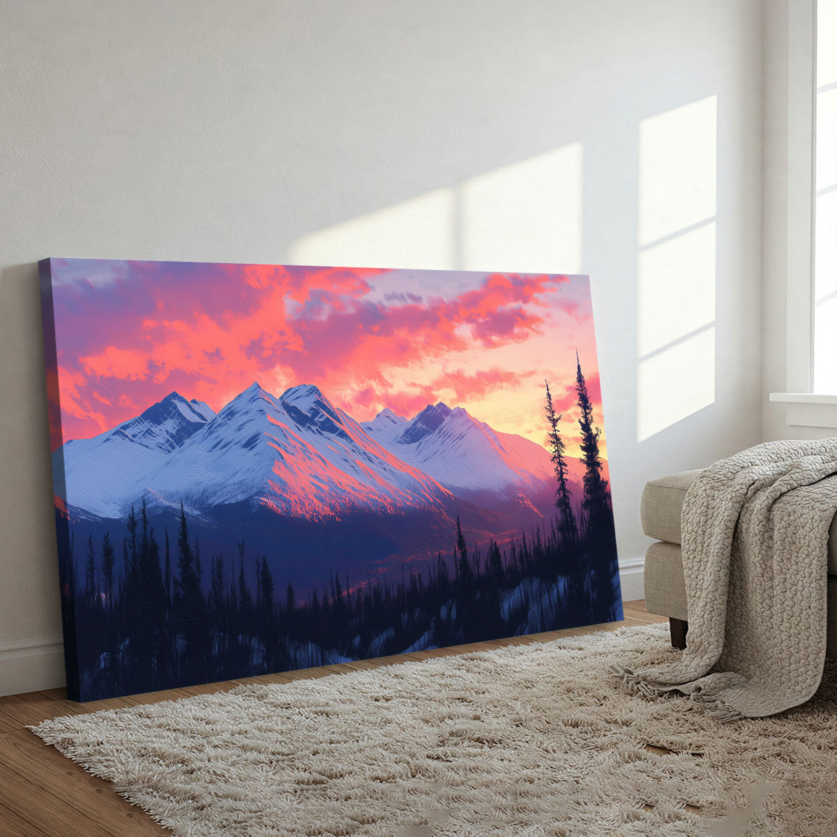 Mountain Wall Art Peaks Pink Sky Nature Artwork