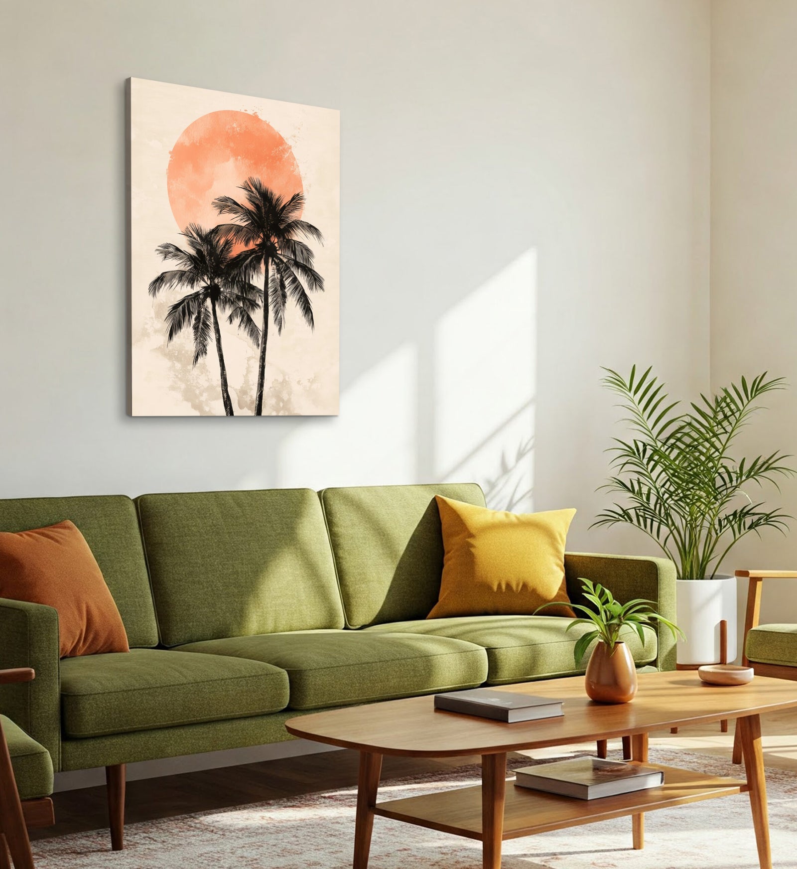 Palm Trees Sunset Boho Wall Art – Minimalist Coastal Canvas Print