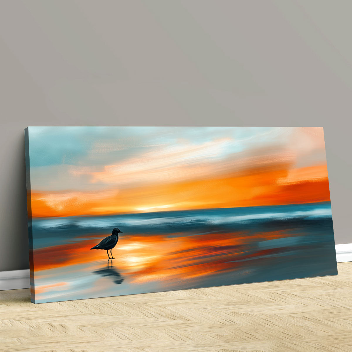 Lone Bird Under Sunset Beach Wall Art