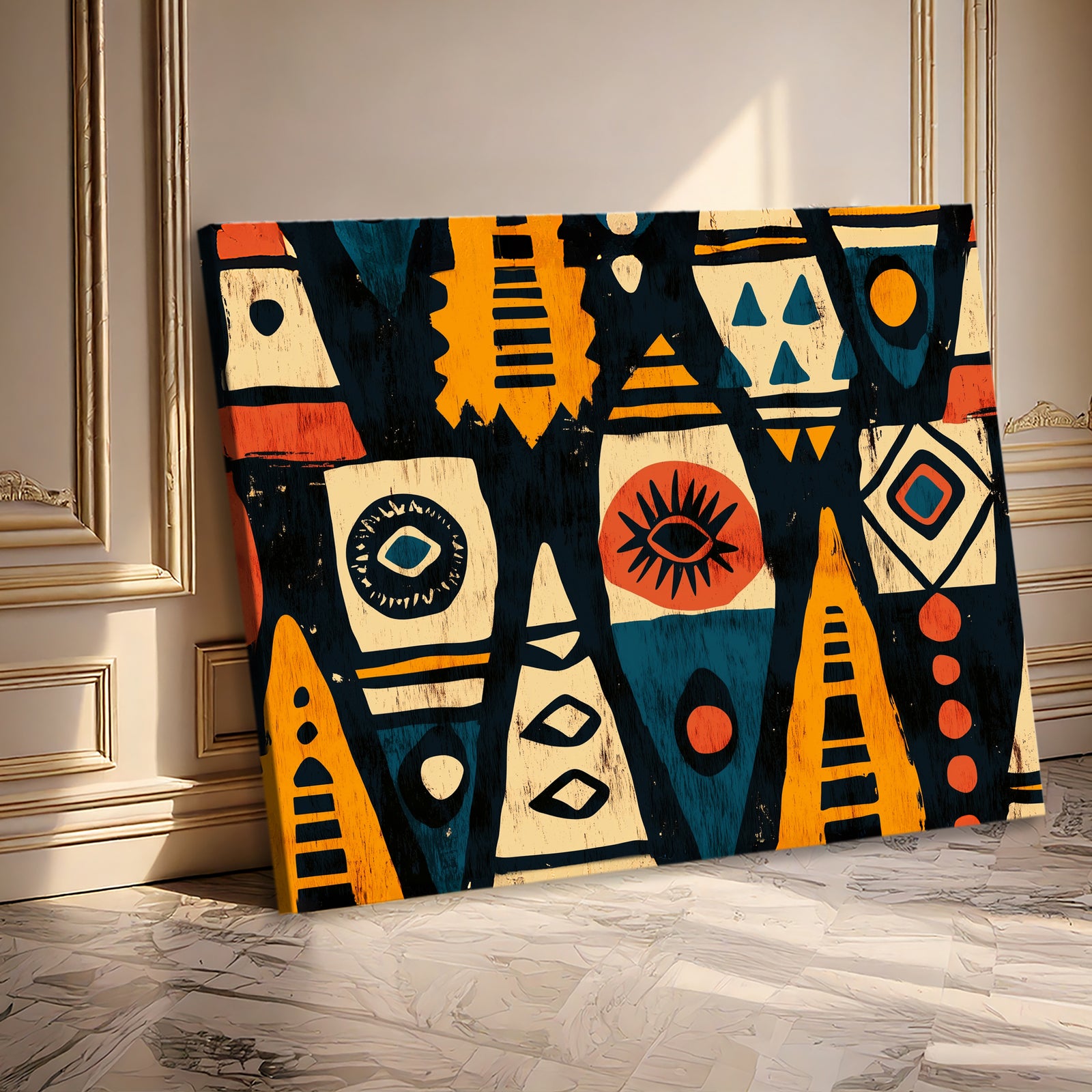 African Tribal Pattern Boho Wall Art in Bold Earth Tones