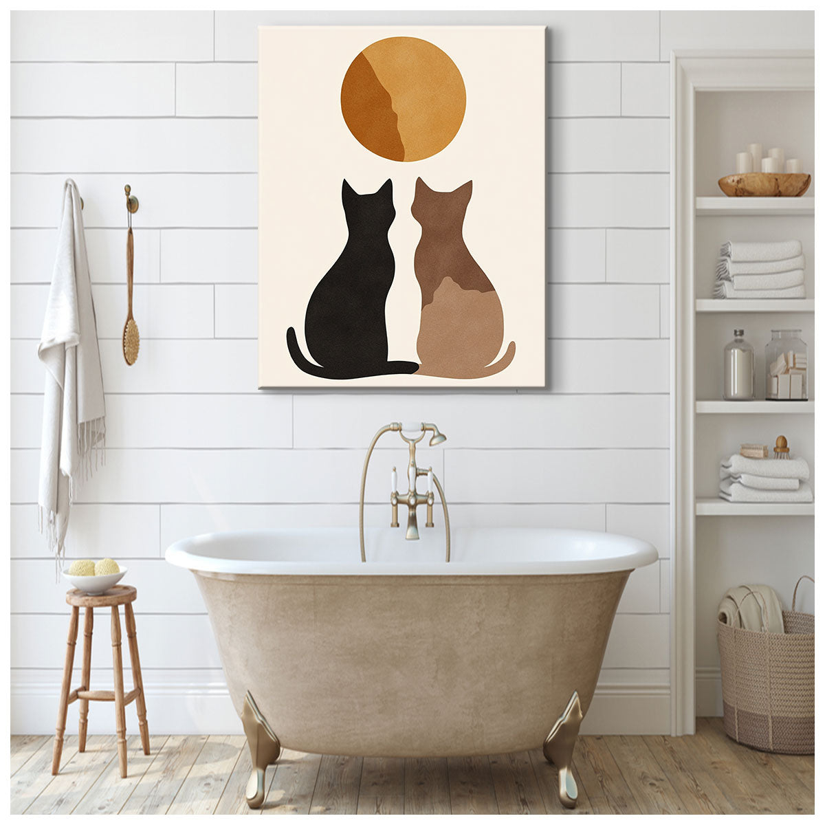 Twin Cats Silhouette Minimalist Canvas Wall Art
