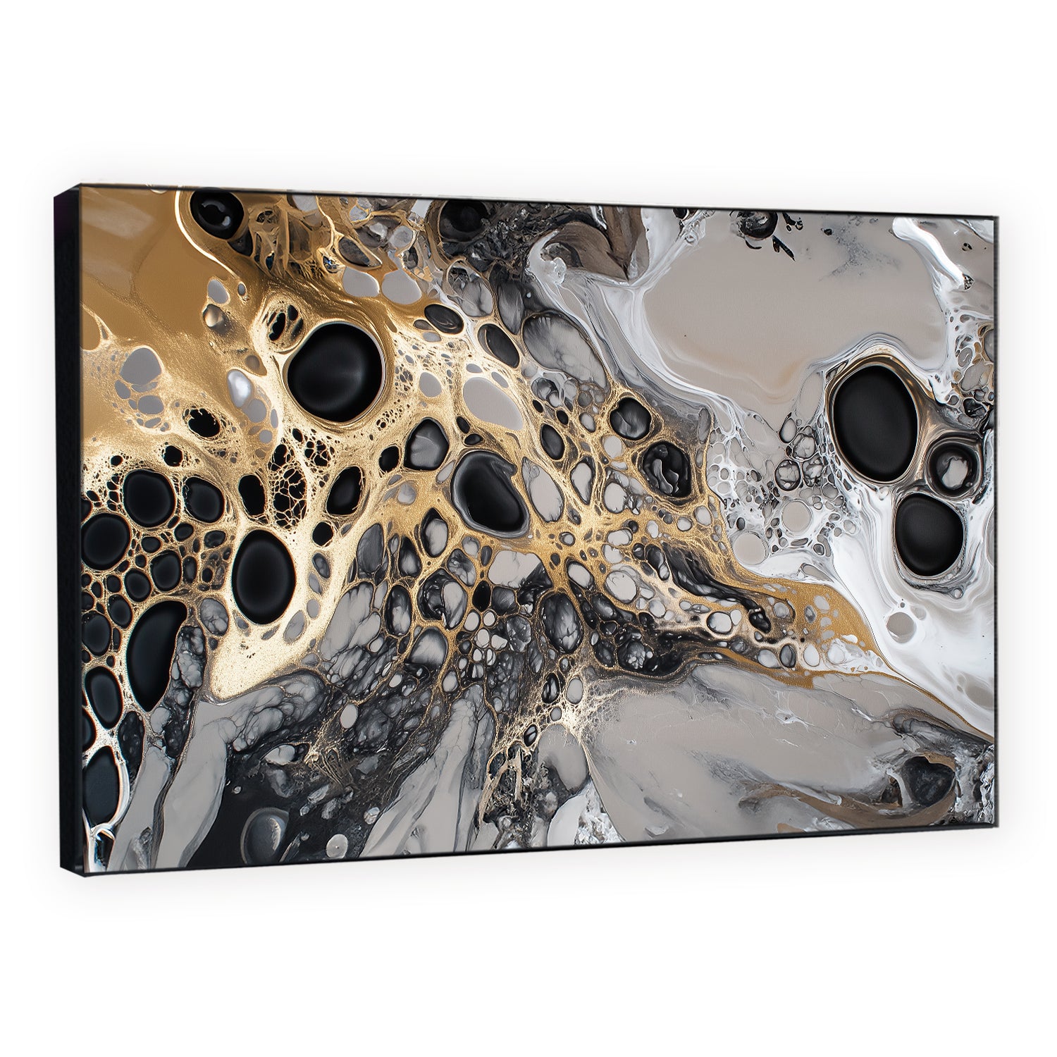 Fluid Metallic Acrylic Pour Canvas With Celestial Flow