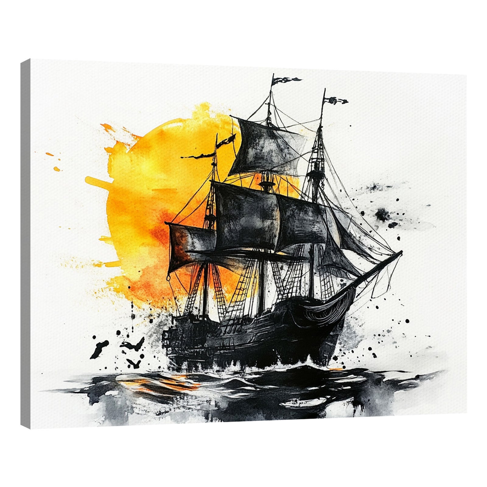 Sailing Black Pirate Ship Abstract Wall Art