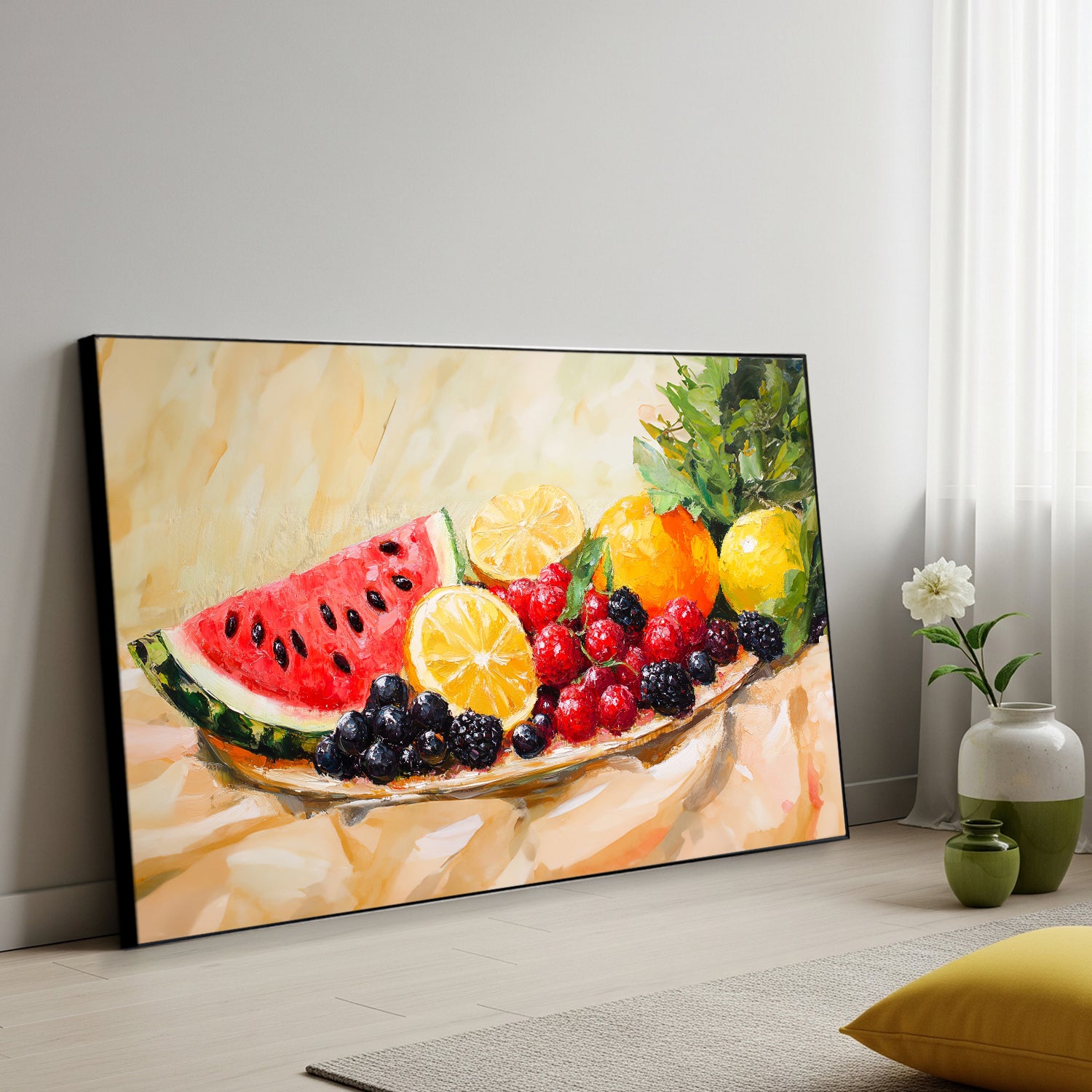 Textured Acrylic Painting Of Summer Fruit Still Life