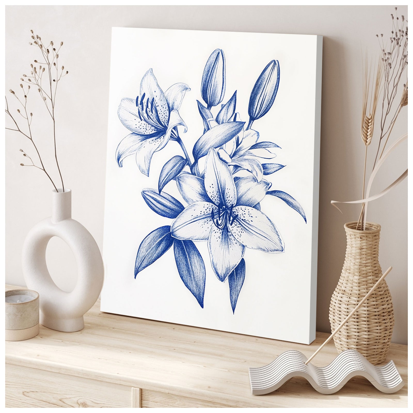 Sapphire Bloom Canvas Vintage Artwork