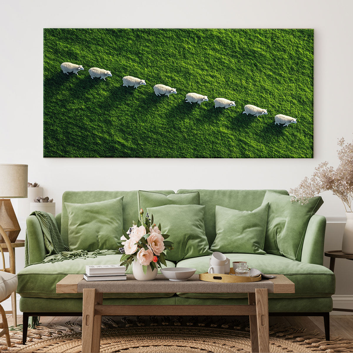Sheep On Field Landscape Artwork