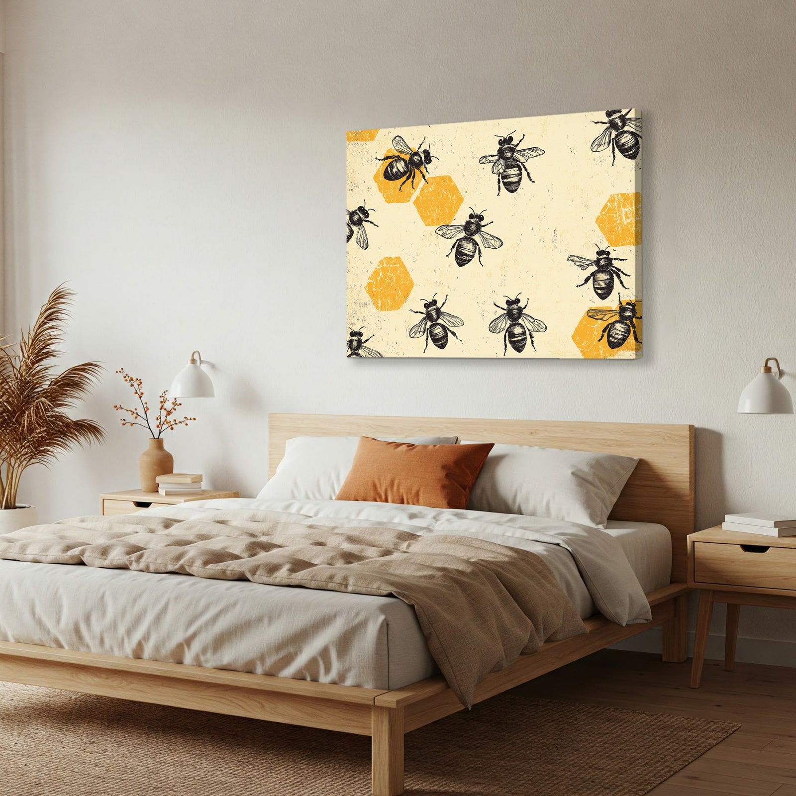 Bohemian Bee and Honeycomb Boho Wall Art for Cozy Decor