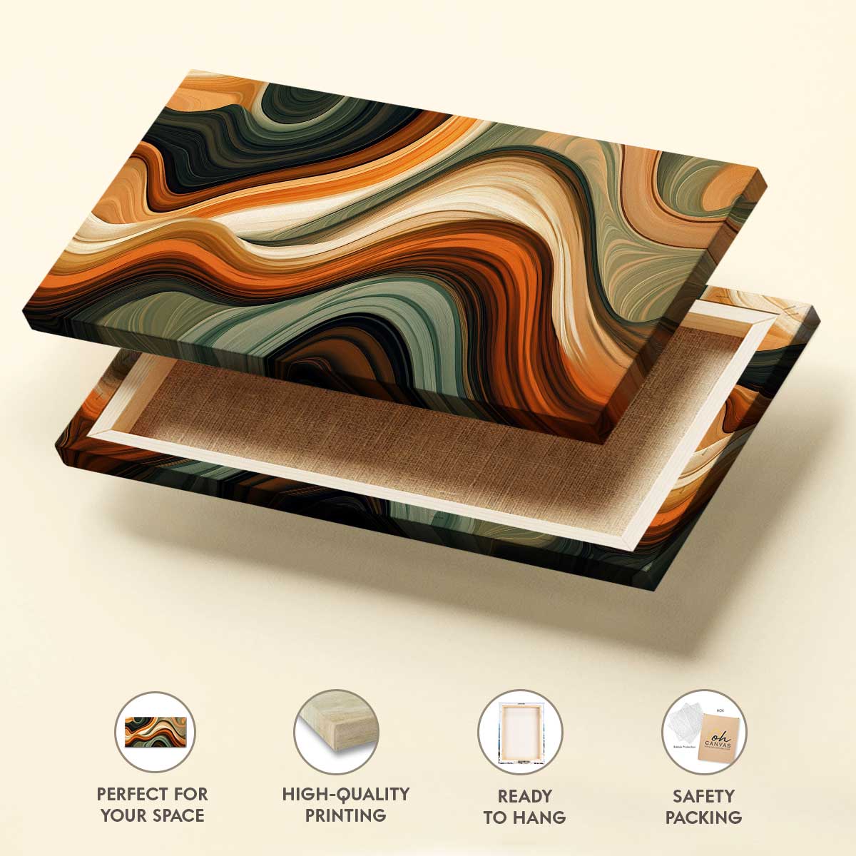 Wavy Earth-Toned Abstract Boho Canvas Wall Art Decor