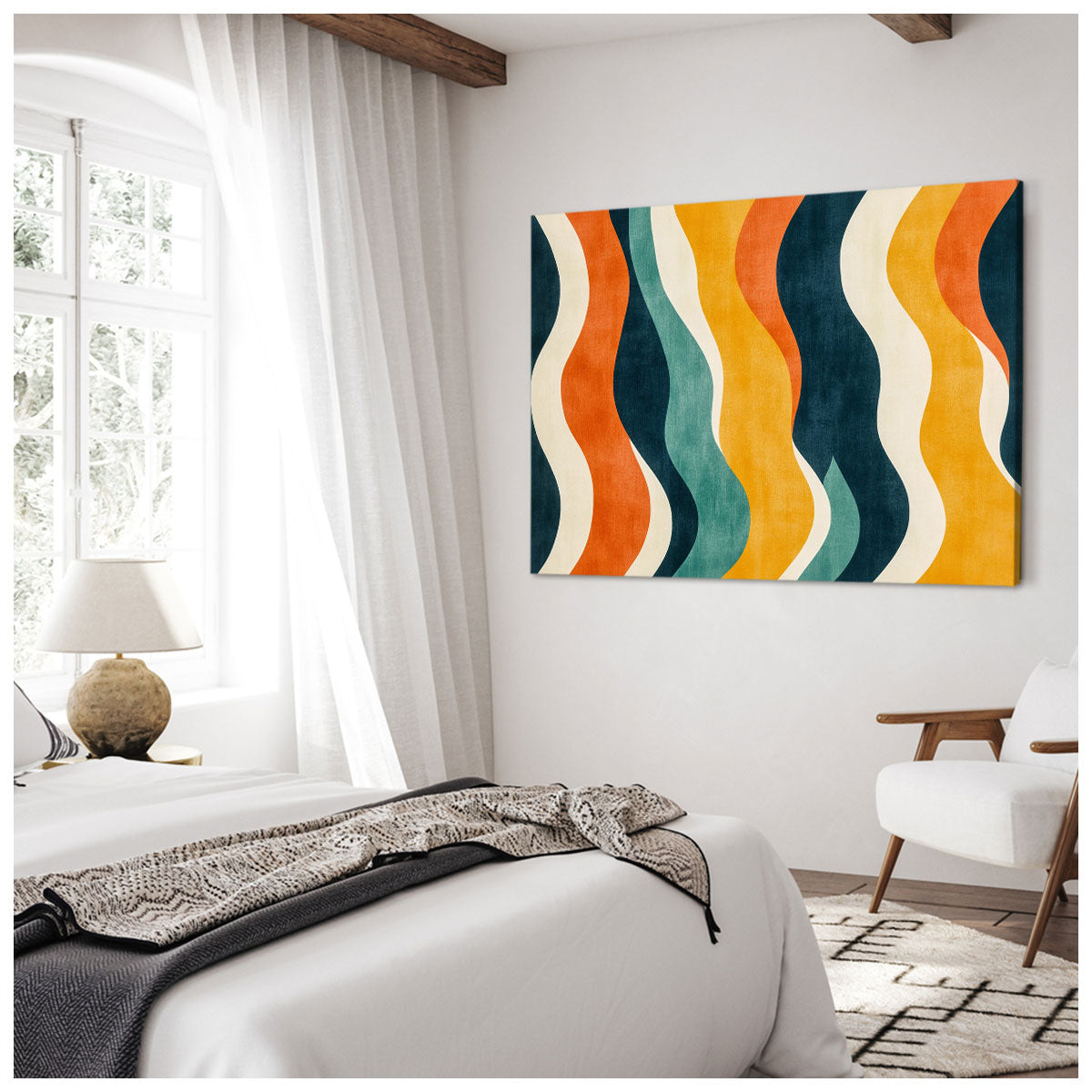 Retro Wavy Lines 70s Boho Wall Decor in Warm Muted Tones
