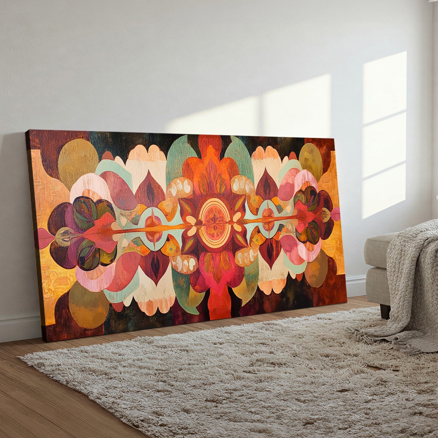 Vibrant Bohemian Oil Painting Canvas With Tribal Patterns