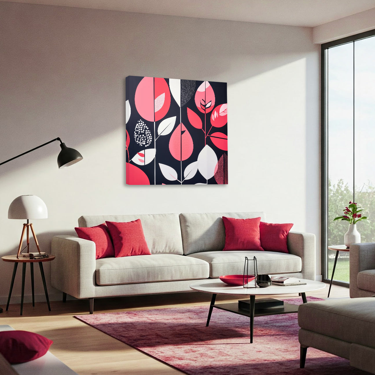 Modern Leaf and Shape Abstract Canvas in Blush and Black