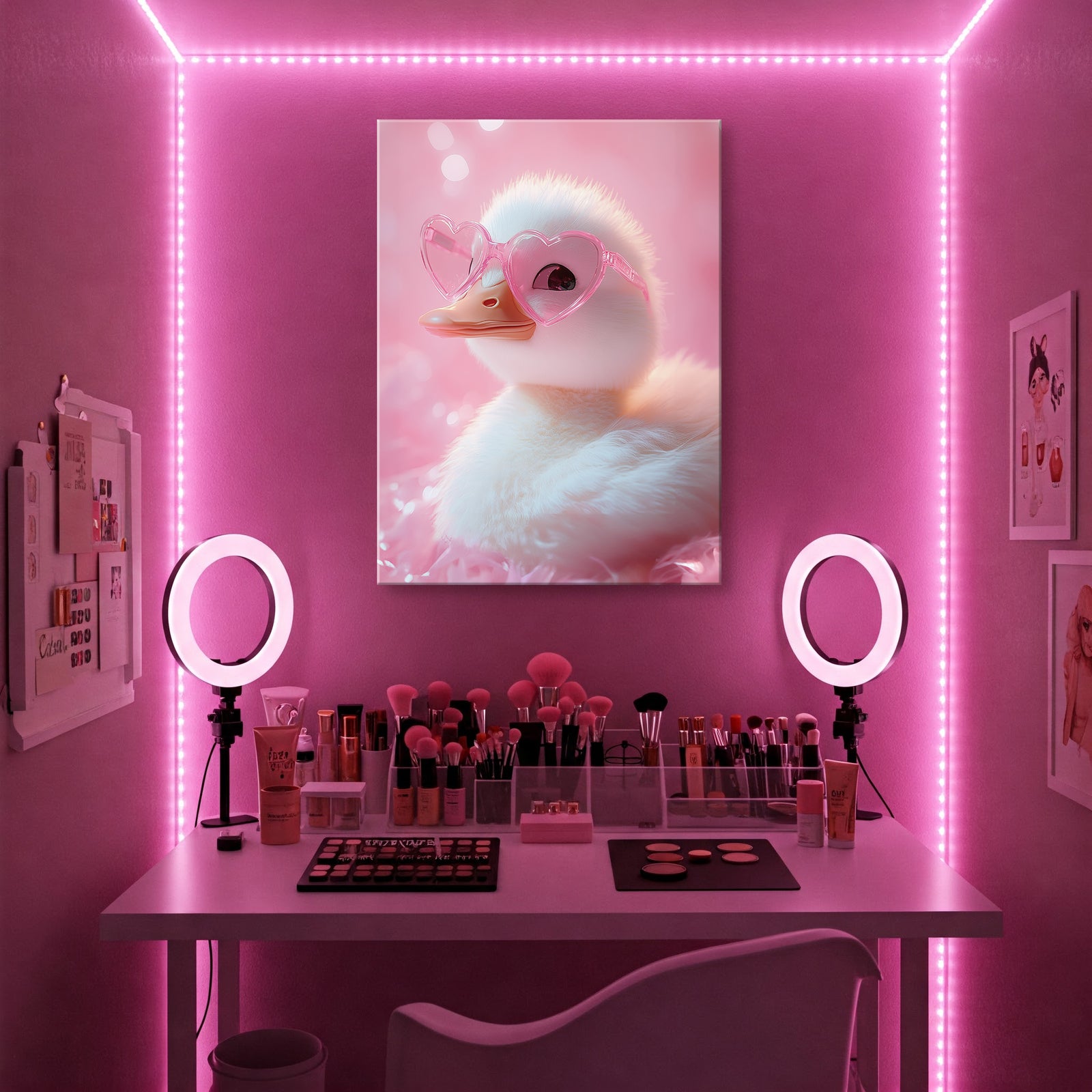 Cute Duck with Pink Heart Glasses Funny Bathroom Art