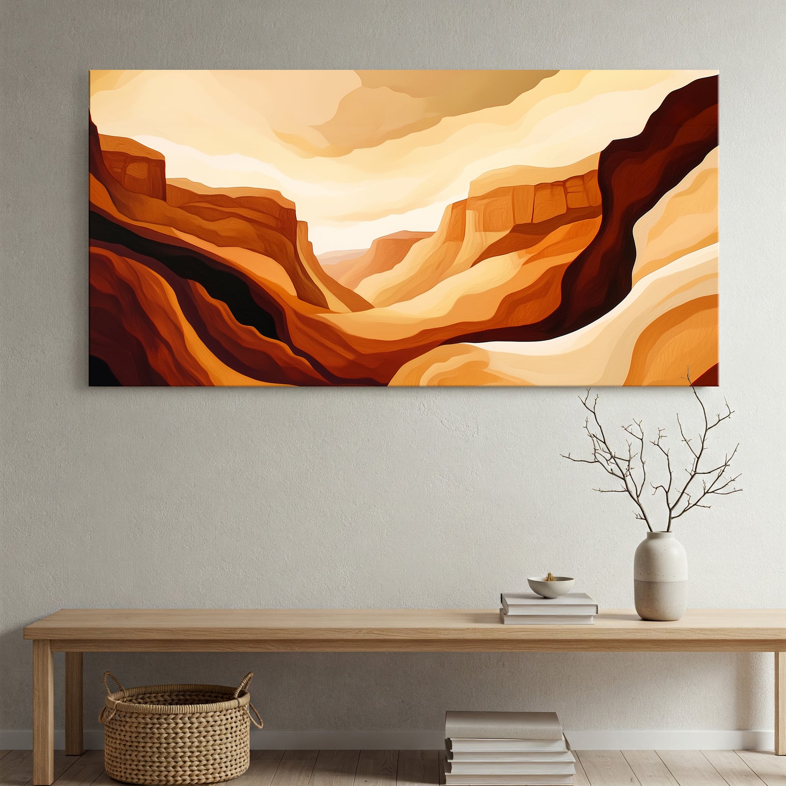 Bold Canyon Landscape Canvas in Earthy Abstract Boho Style