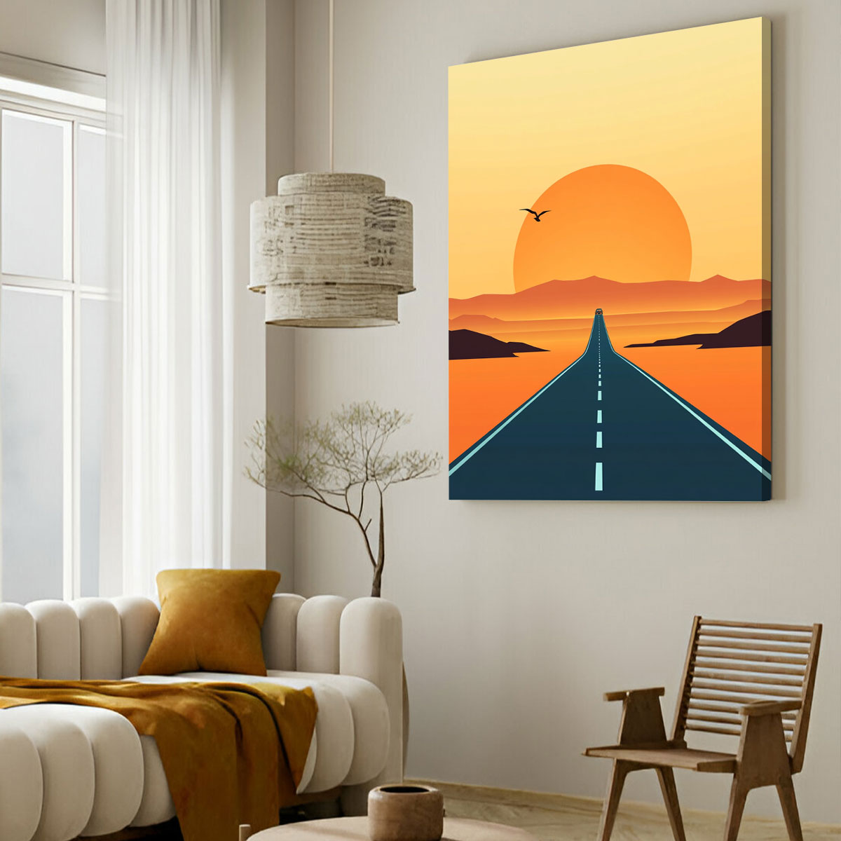 Sunset Road Trip Canvas Minimalist Vertical Wall Art
