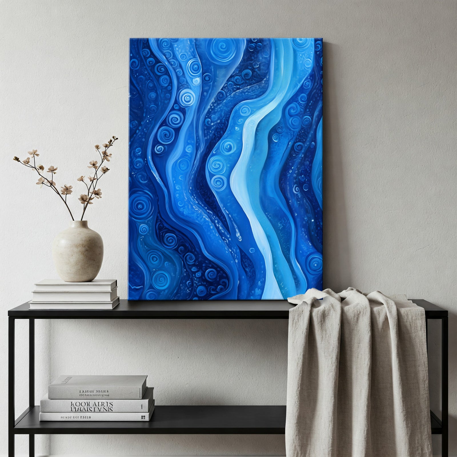 Minimal Blue Monochrome Abstract Wall Art Canvas