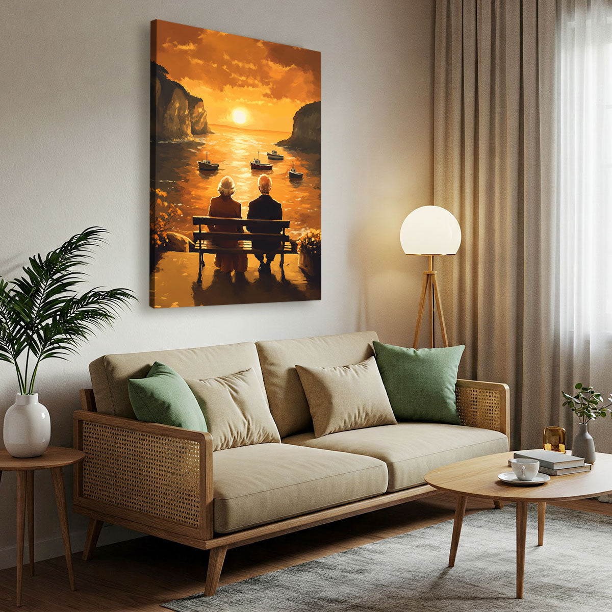 Elderly Couple By The Sea Vintage Artwork