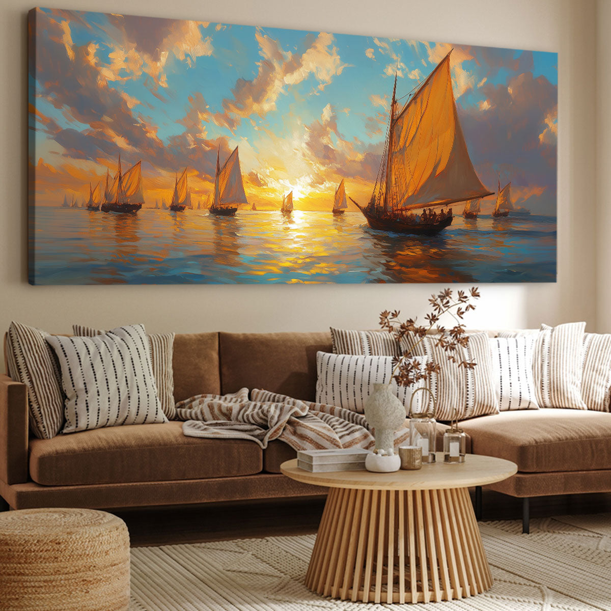 Golden Fleet Abstract Canvas Beach Wall Art