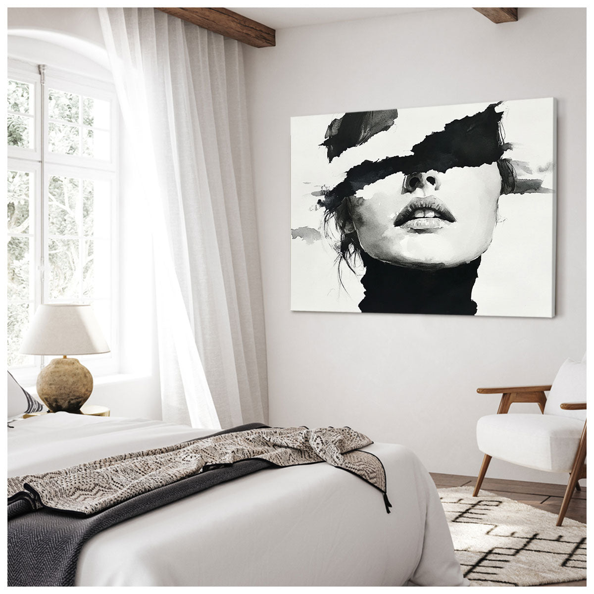 Black And White Abstract Female Portrait Minimalist Wall Art
