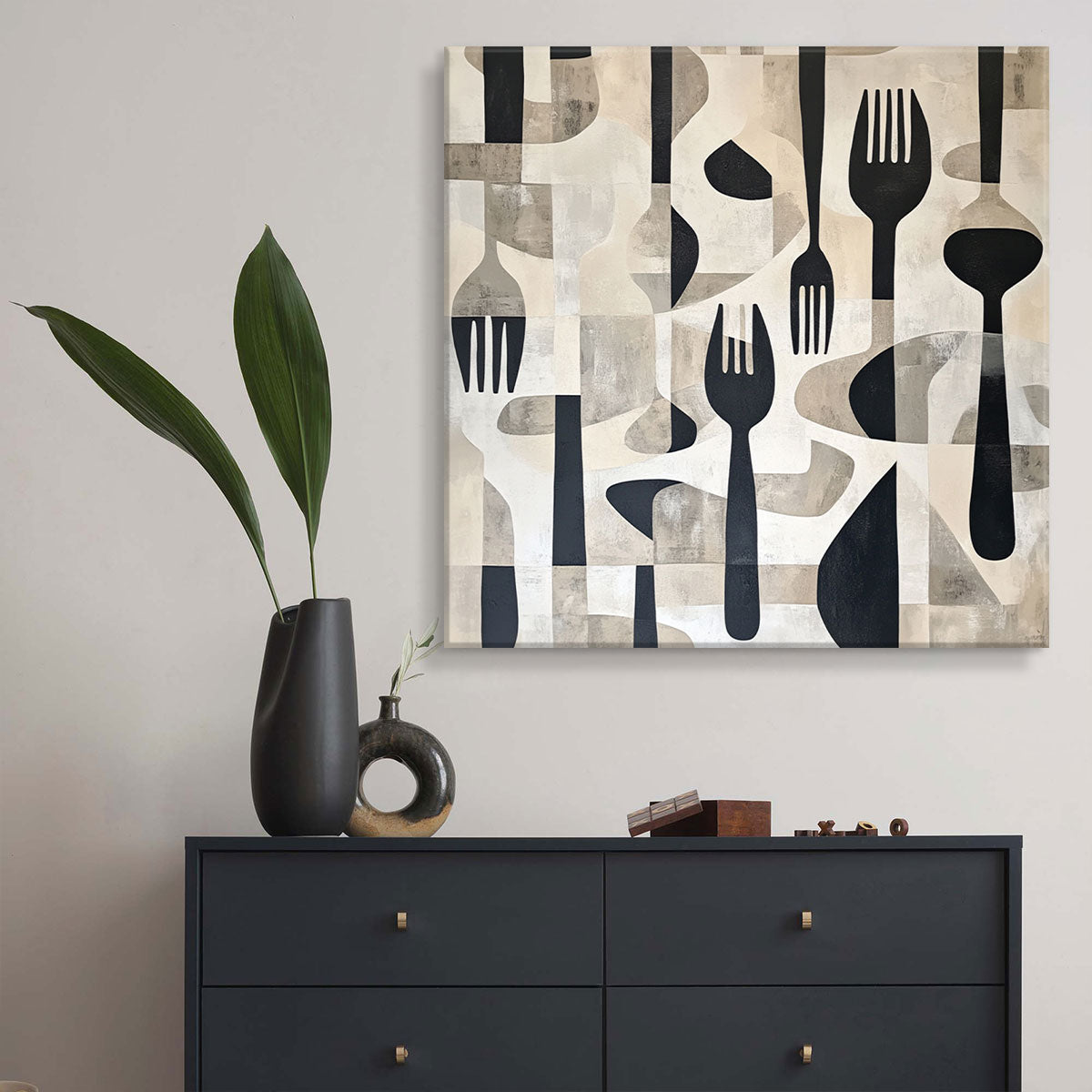 Minimalist Scattered Cutlery Canvas Wall Art