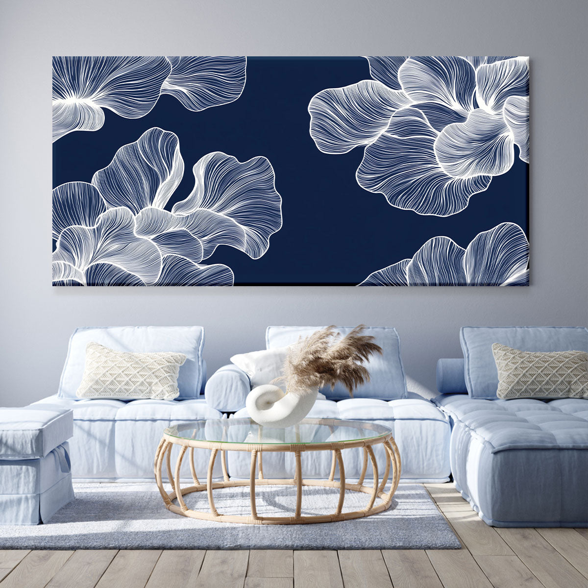 Blue Floral Line Modern Wall Artwork