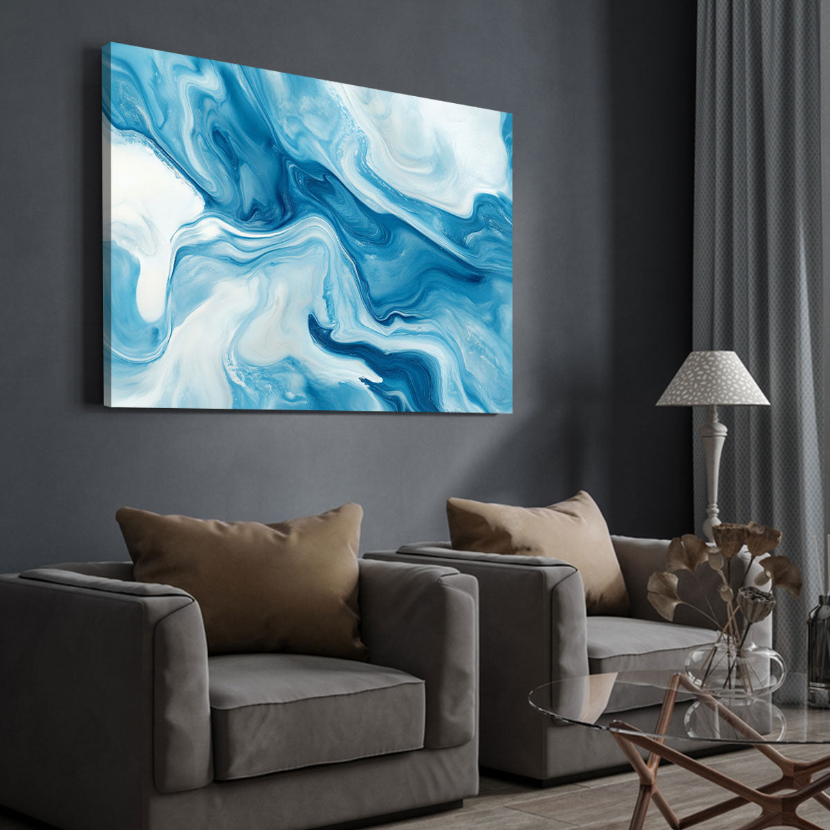 Delicate Blue And White Marble Abstract Wall Art
