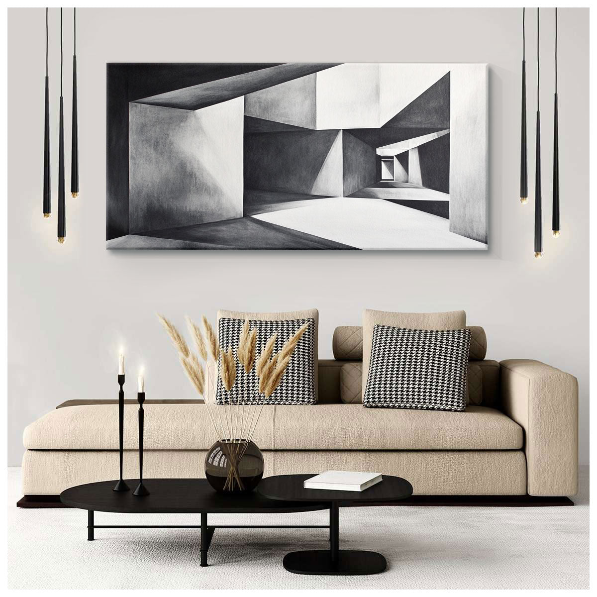 Monochromatic Architecture Abstract Canvas Wall Art for Living Room