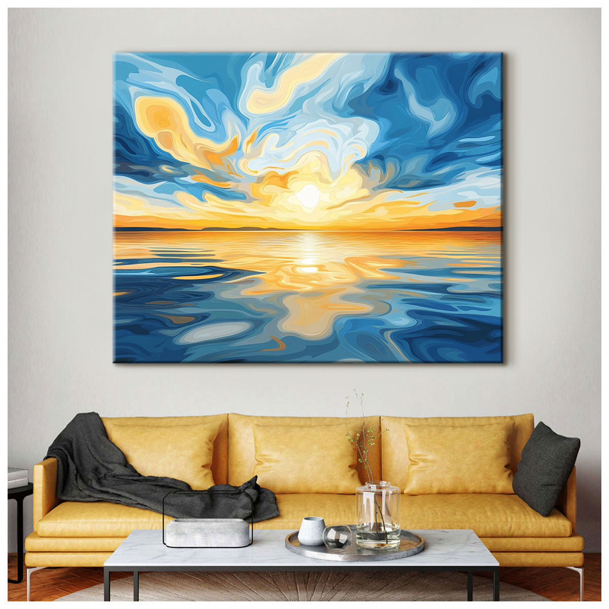 Digital Art Style Ocean Sunset Abstract Wall Decor