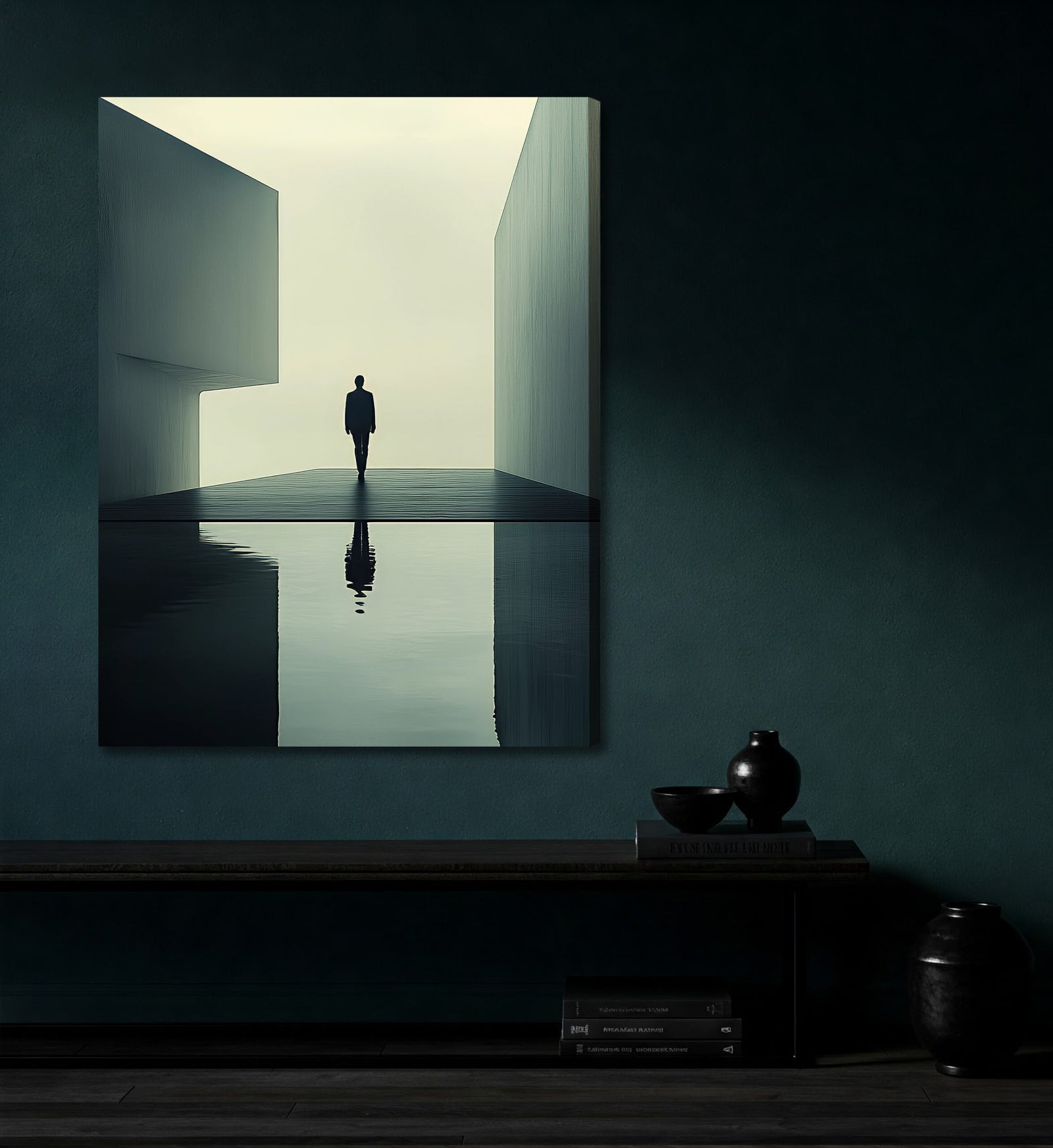 Minimalist Surreal Figure Between Walls – Abstract Canvas Wall Art