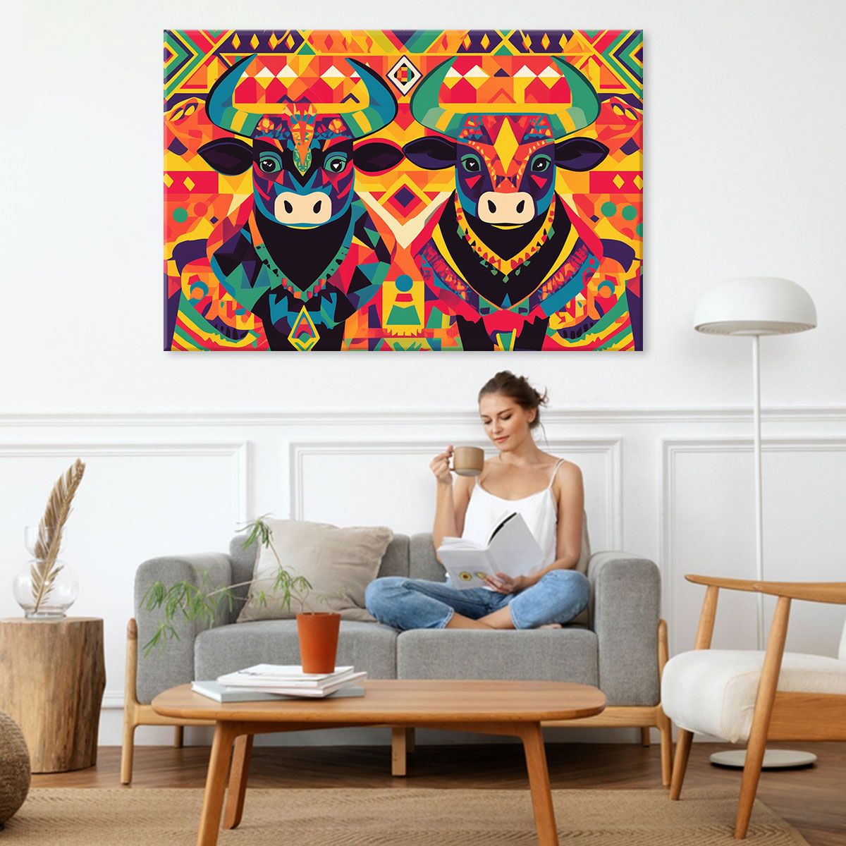 Geometric Art Tribal Bovine Canvas Print