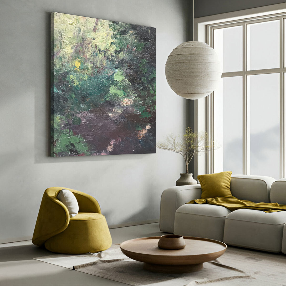 Serene Forest Stream Abstract Landscape Oil Painting Canvas Wall Art for Living Room Bedroom