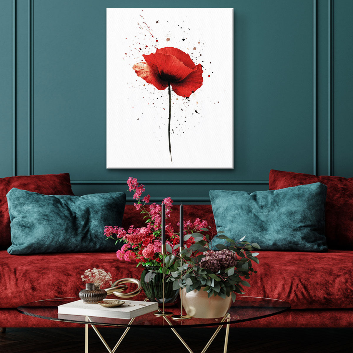 Poppy With Splashes Abstract Wall Art