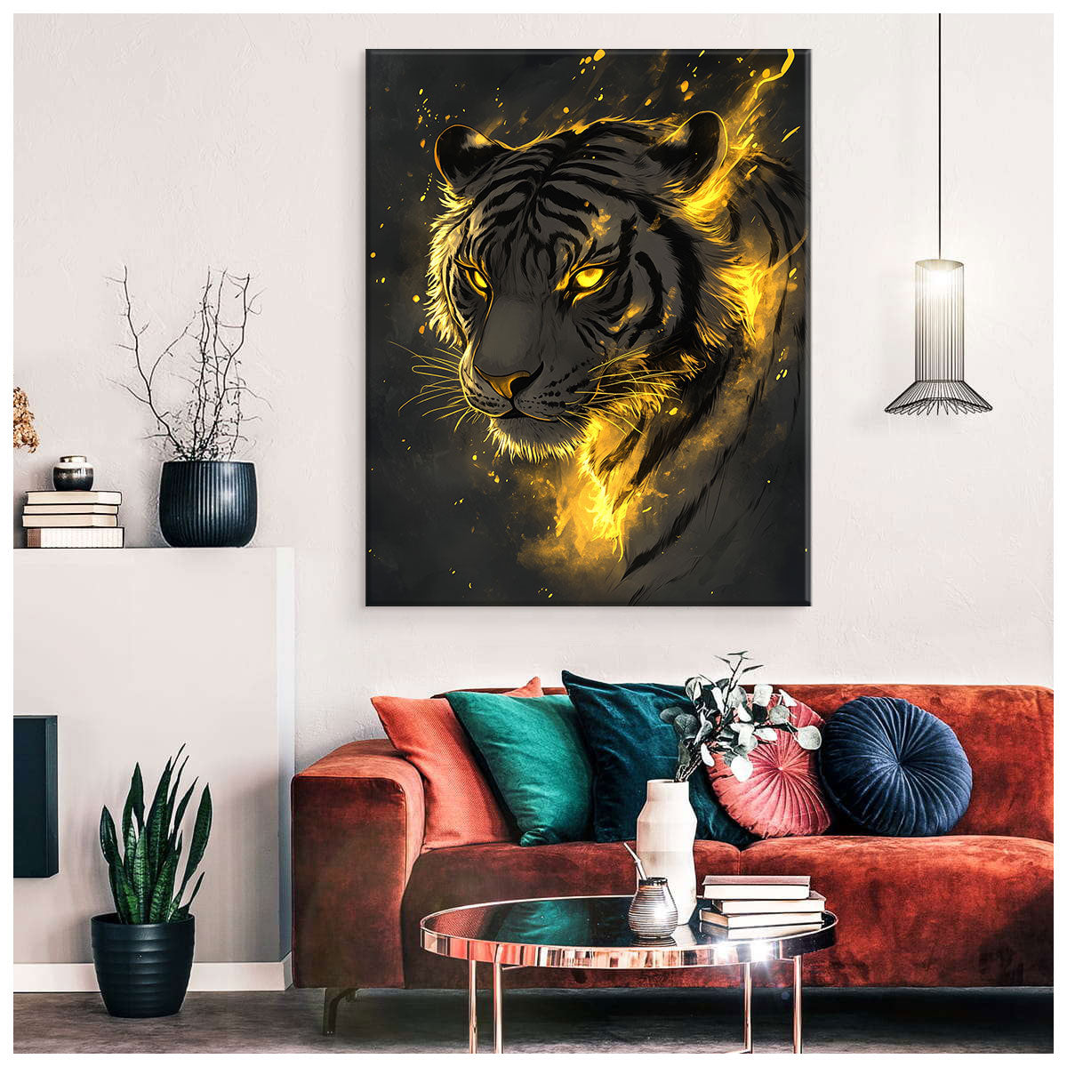 Minimalist Glowing Tiger Line Art Canvas Print