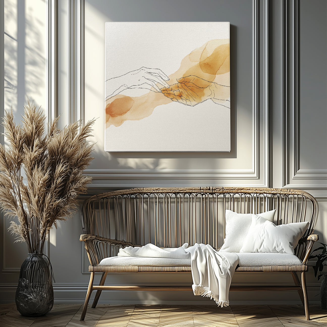 Touch of Connection One-Line Drawing Minimalist Canvas Wall Art