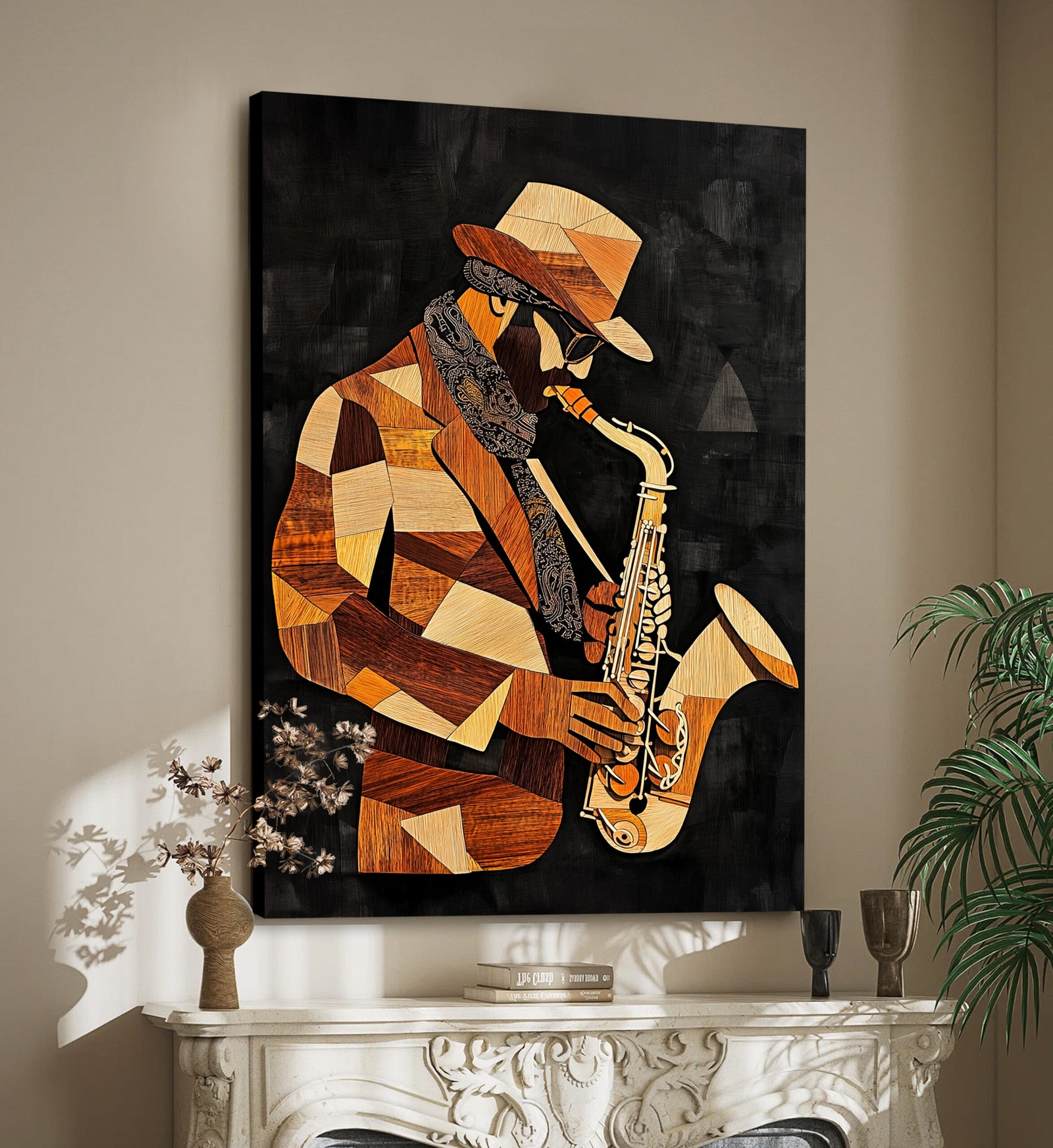 Boho Minimalist Jazz Saxophone Canvas Wall Art