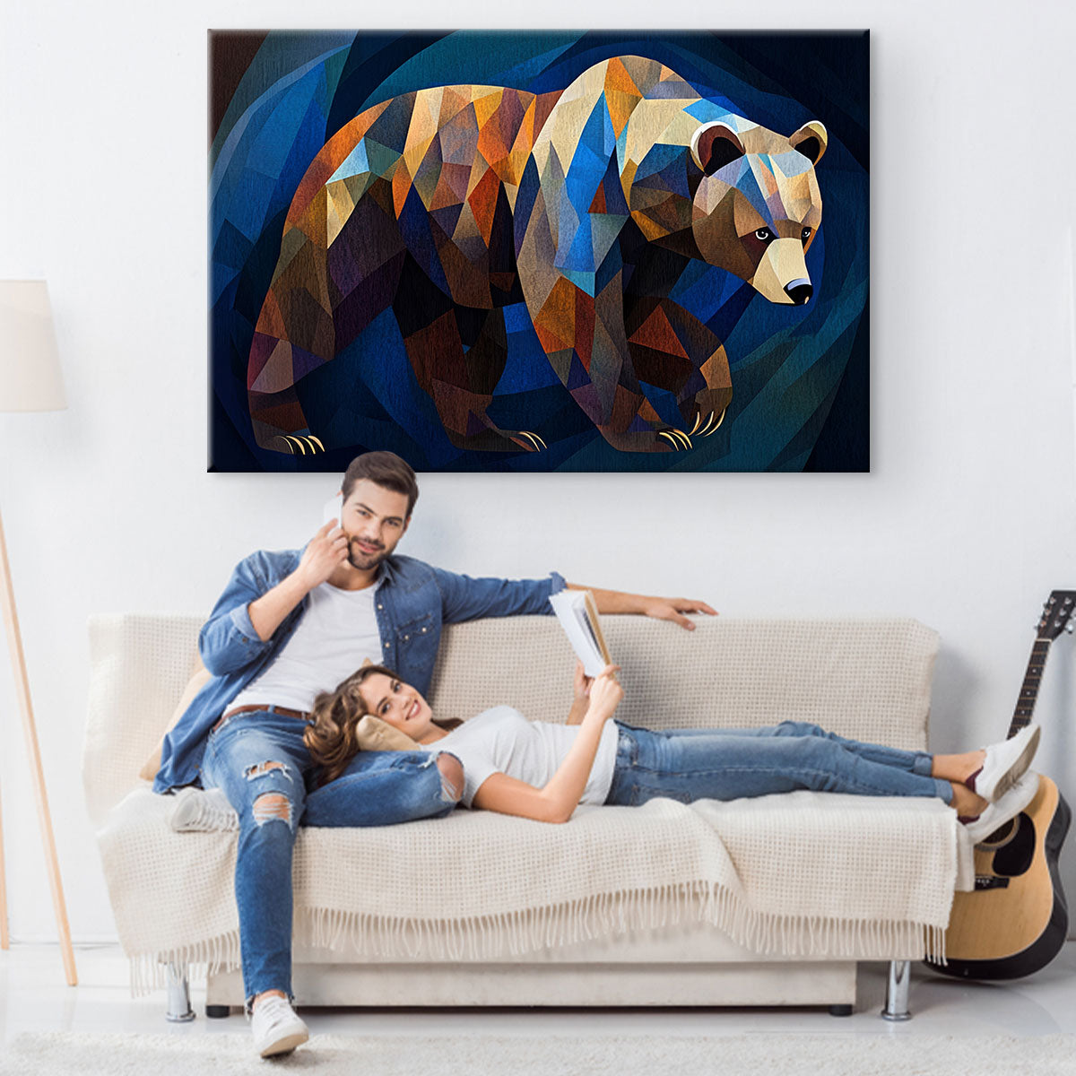 Modern Geometric Art Earthy Toned Bear