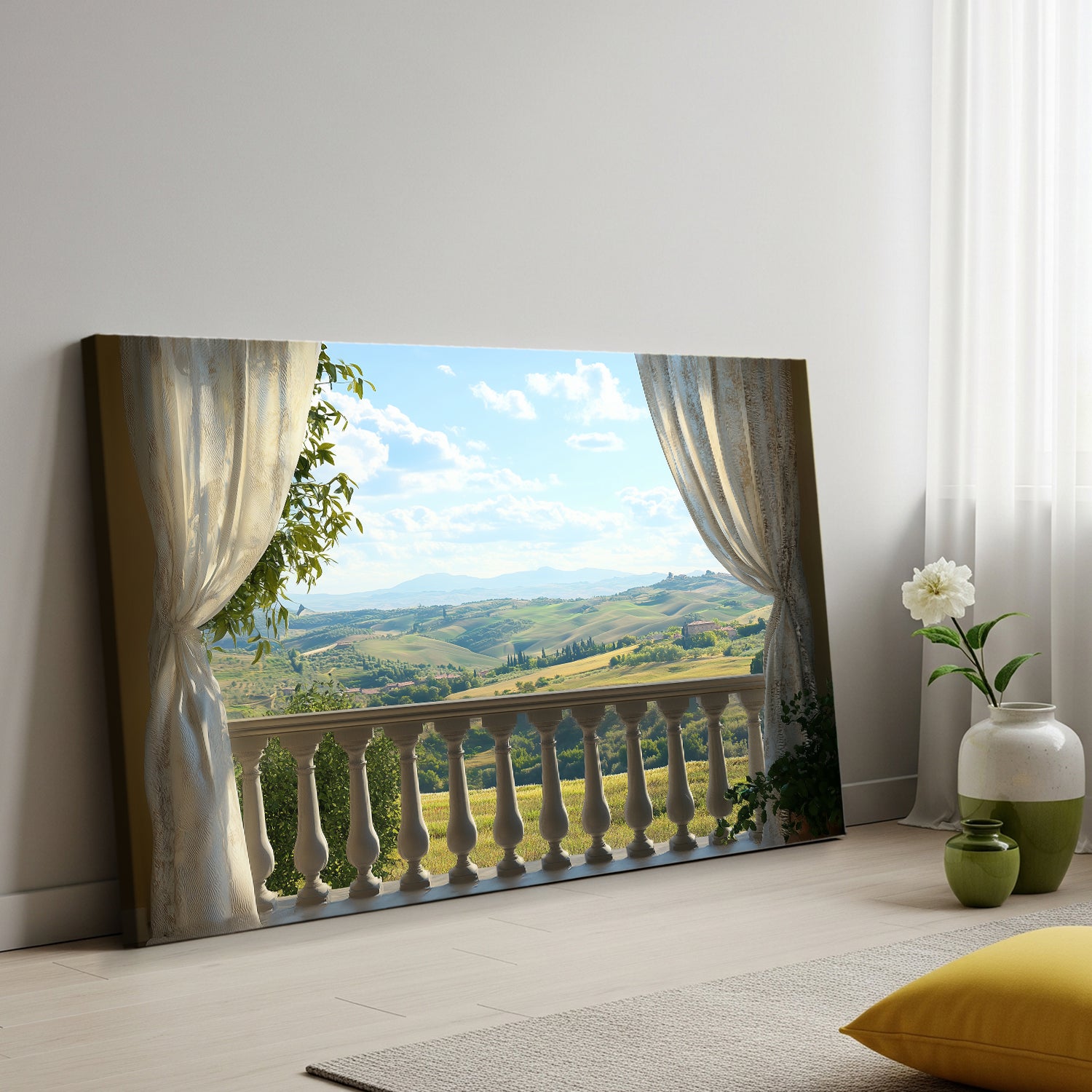 Balcony View Over Tuscan Hills - Oil Painting Canvas Art