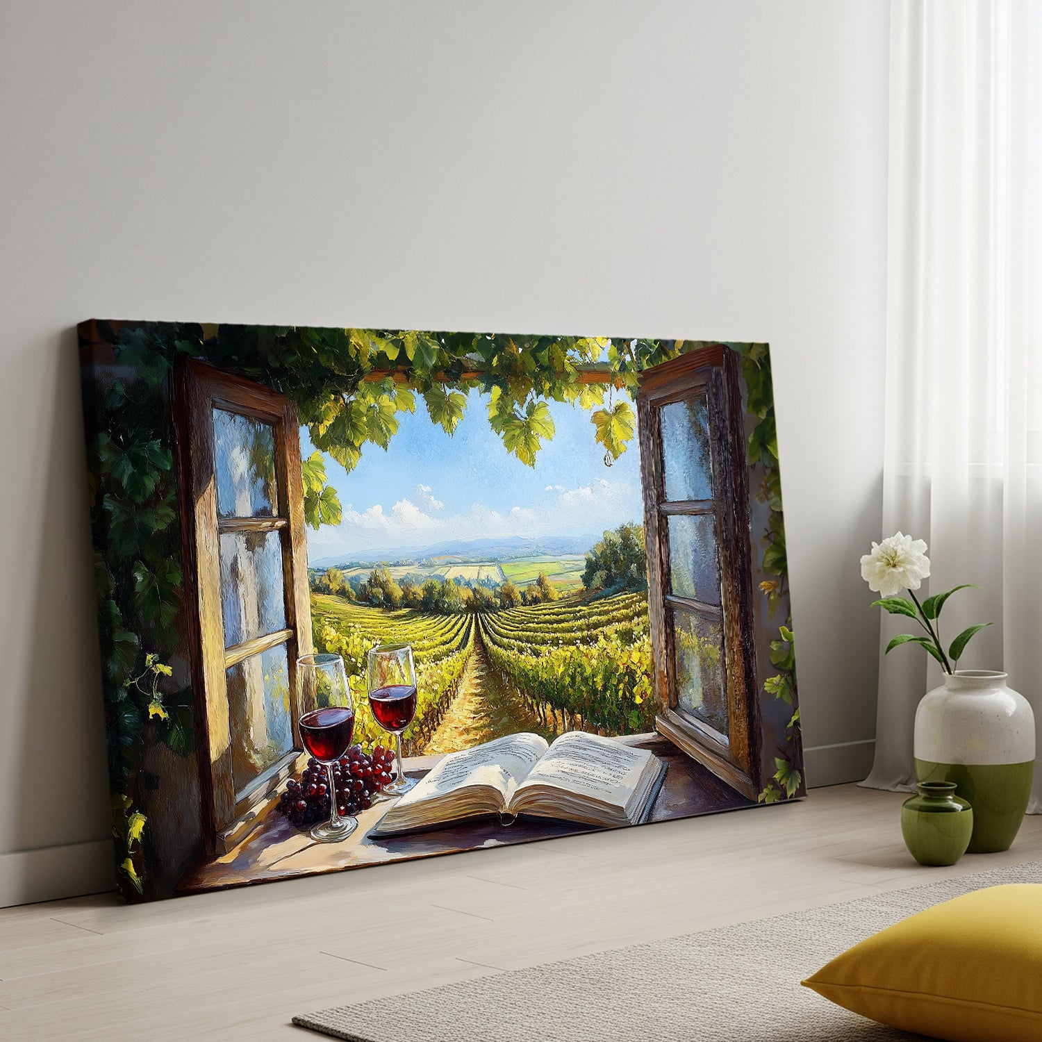 Open Window Over Vineyard - Fine Art Oil Style Wall Decor
