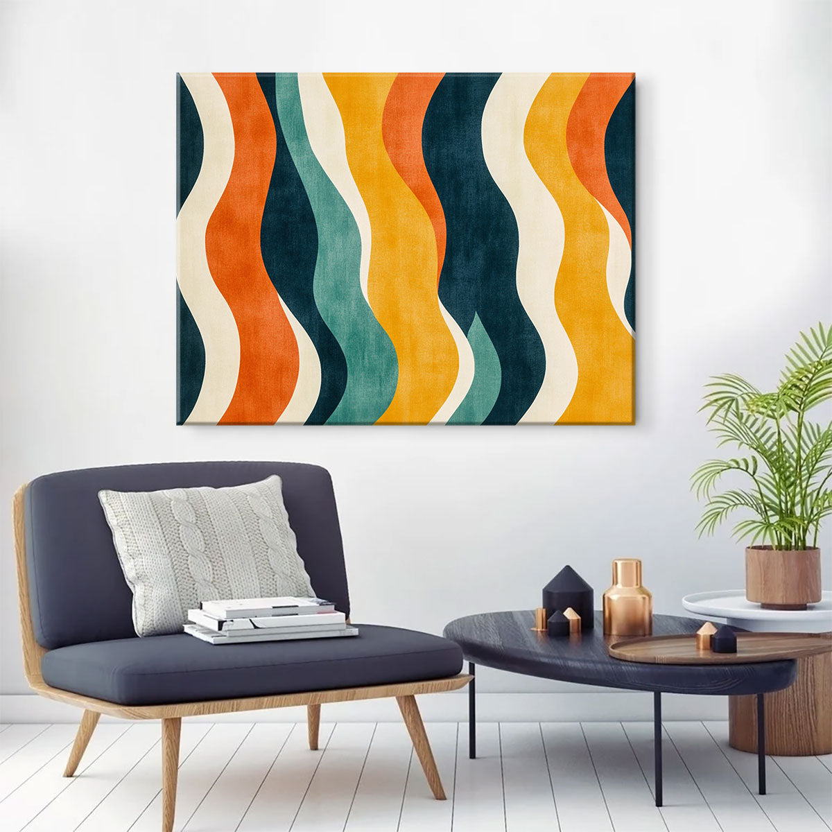 Retro Wavy Lines 70s Boho Wall Decor in Warm Muted Tones