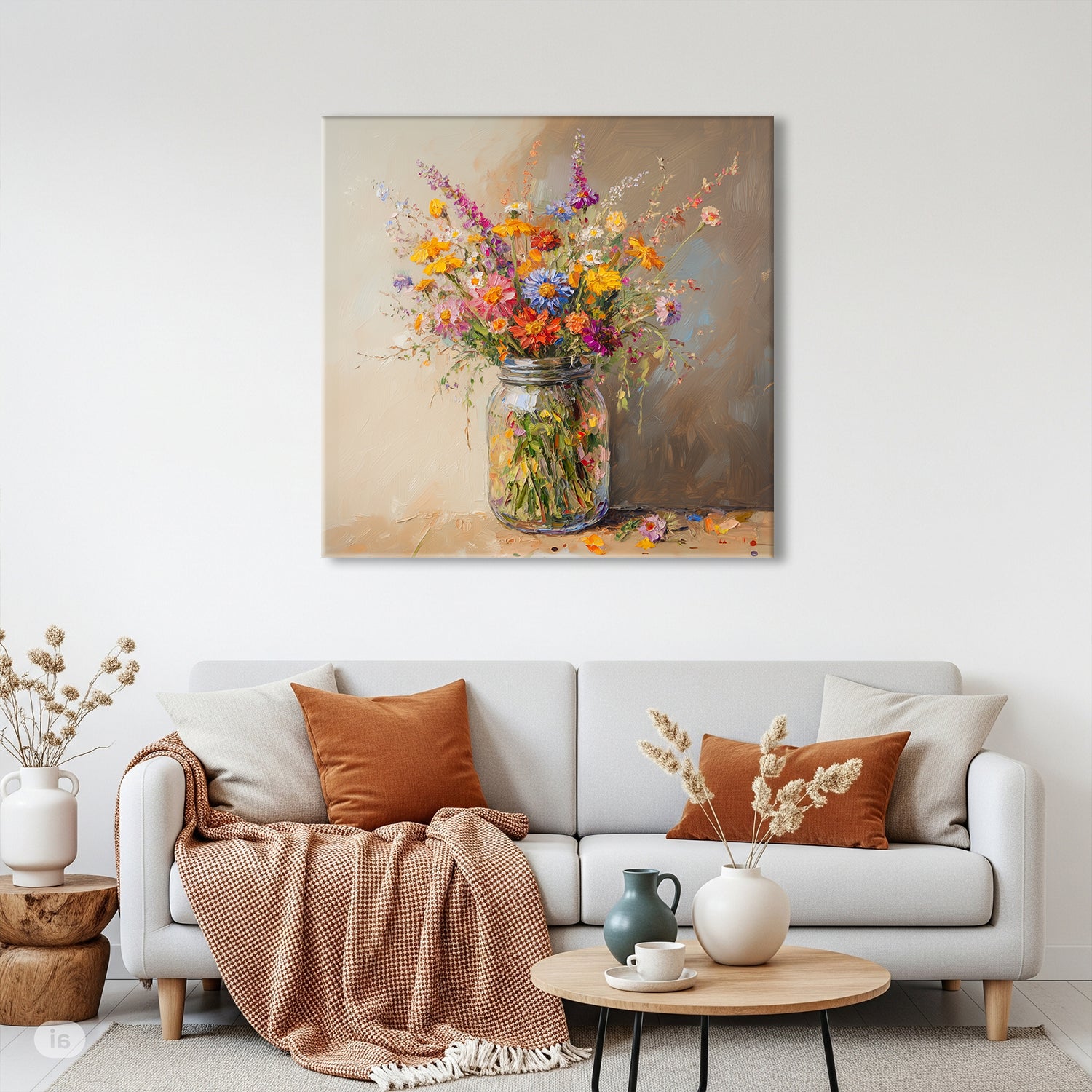 Vibrant oil bouquet canvas in expressive floral brushwork