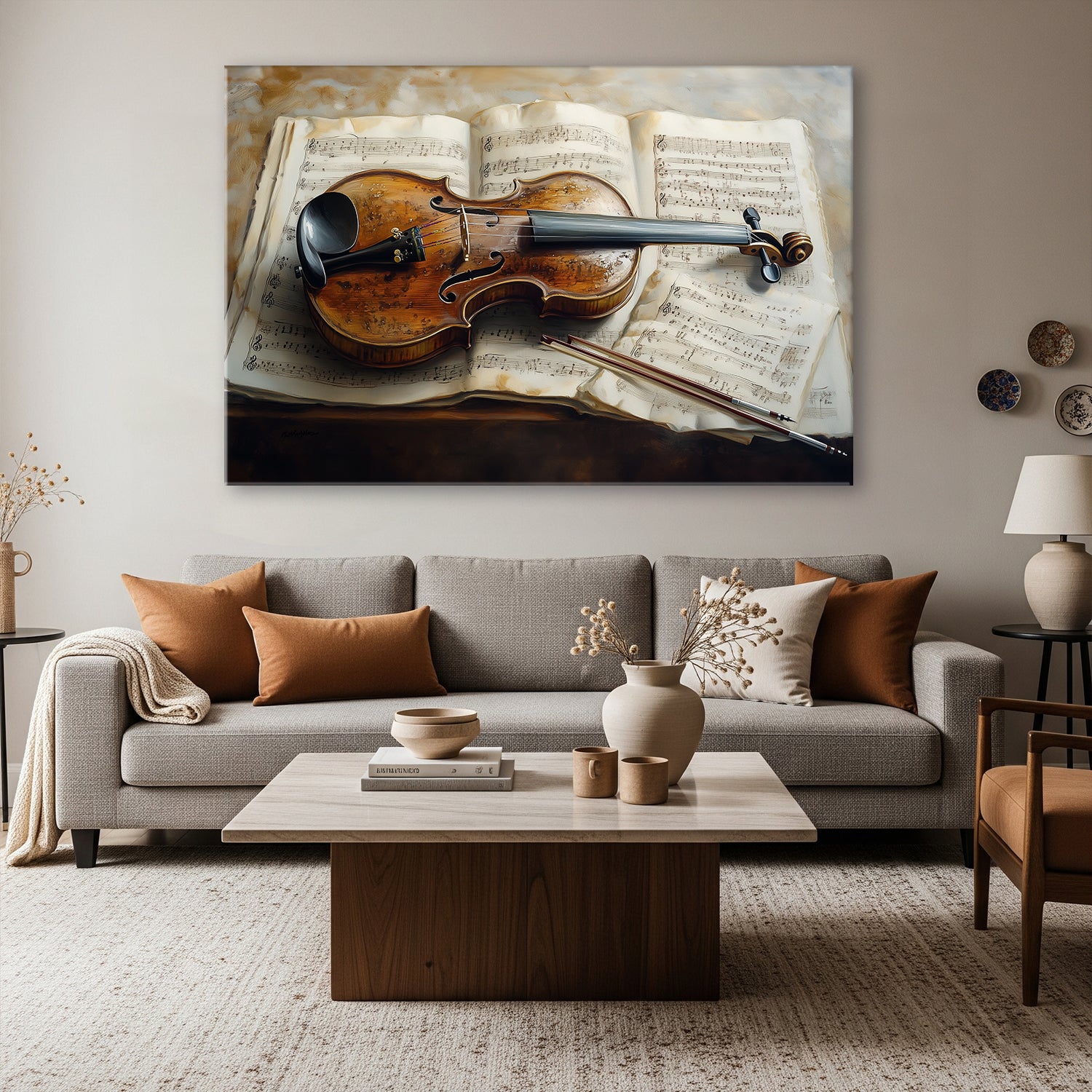 Vintage Violin Still Life Oil Painting on Canvas Print