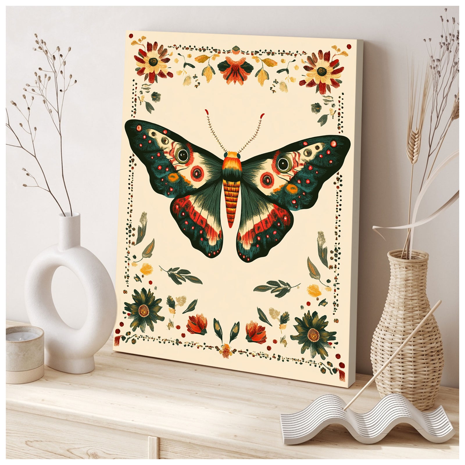 Whimsical Moth And Bloom Boho Wall Decor