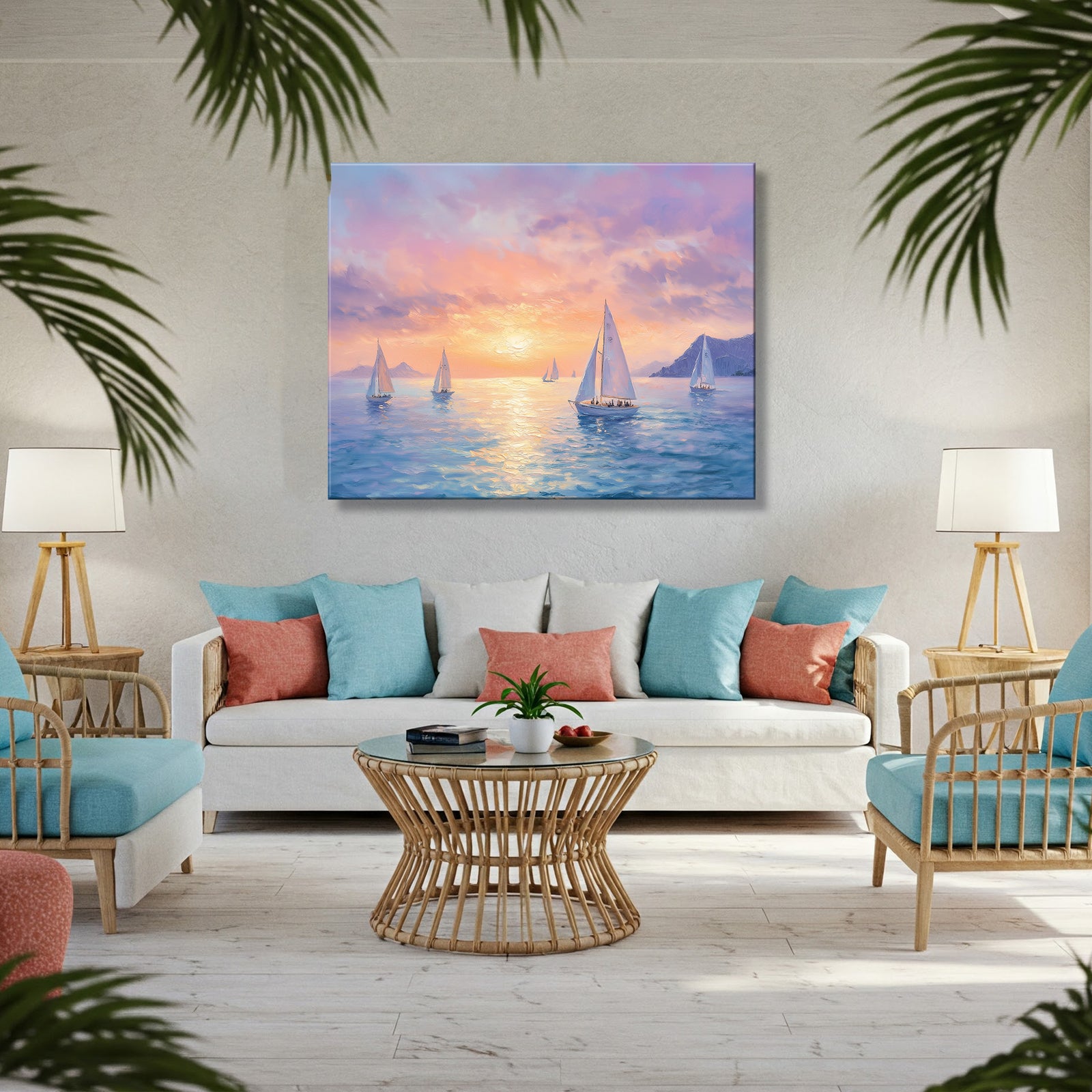Sailboats Floating on Vast Sea fineart Canvas Print