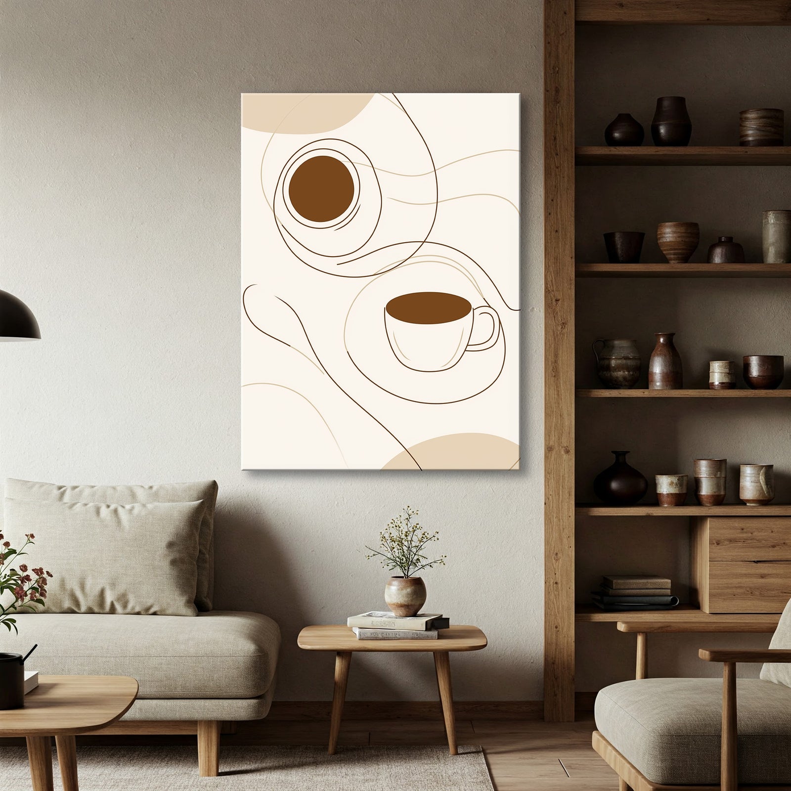 Top View Line Drawing Canvas in Minimal Monochrome Boho Style
