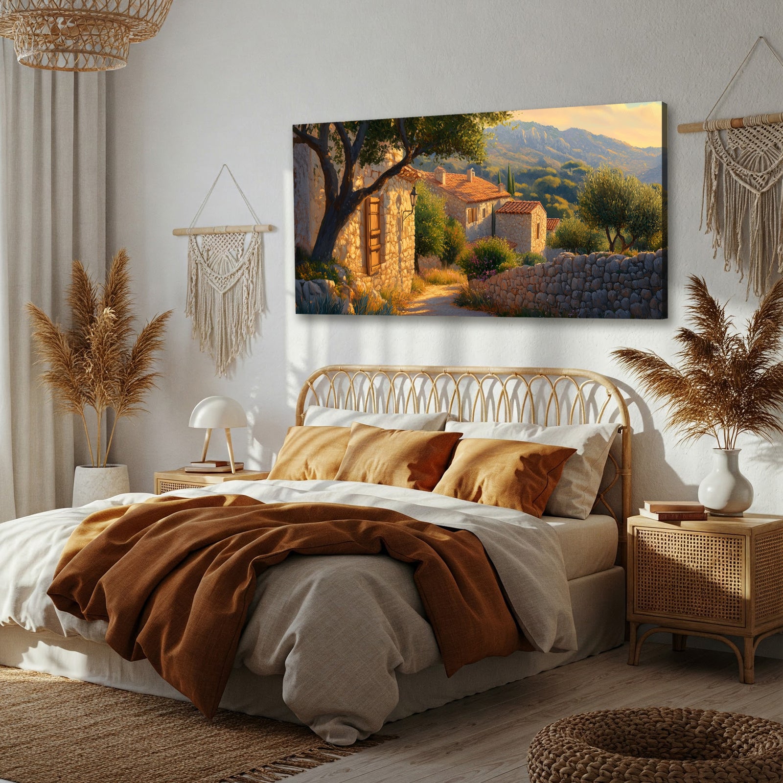 Mediterranean Village Scene with Stone Walls Canvas Art